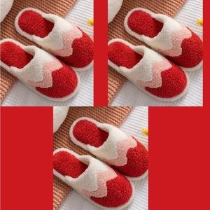 Fuzzy Red Slippers with Rubber Bottoms